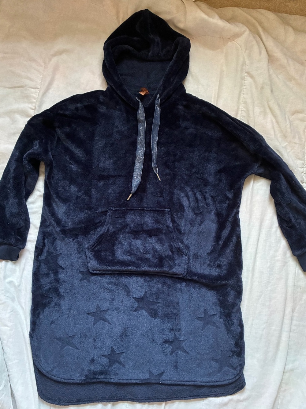 Denver Hayes Navy Plush Hooded Nightshirt with Star Texture